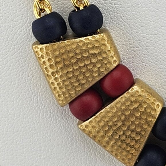 Retro Red Blue And Gold Tone Choker Necklace - Picture 3 of 5